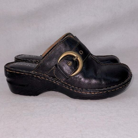 EUC Women’s Born bolo Black Leather Clogs Mules size 9 Buckle Comfort Soles - Picture 1 of 10